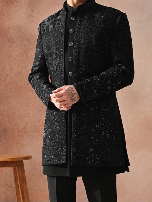 Black Embroidered IndoWestern Set