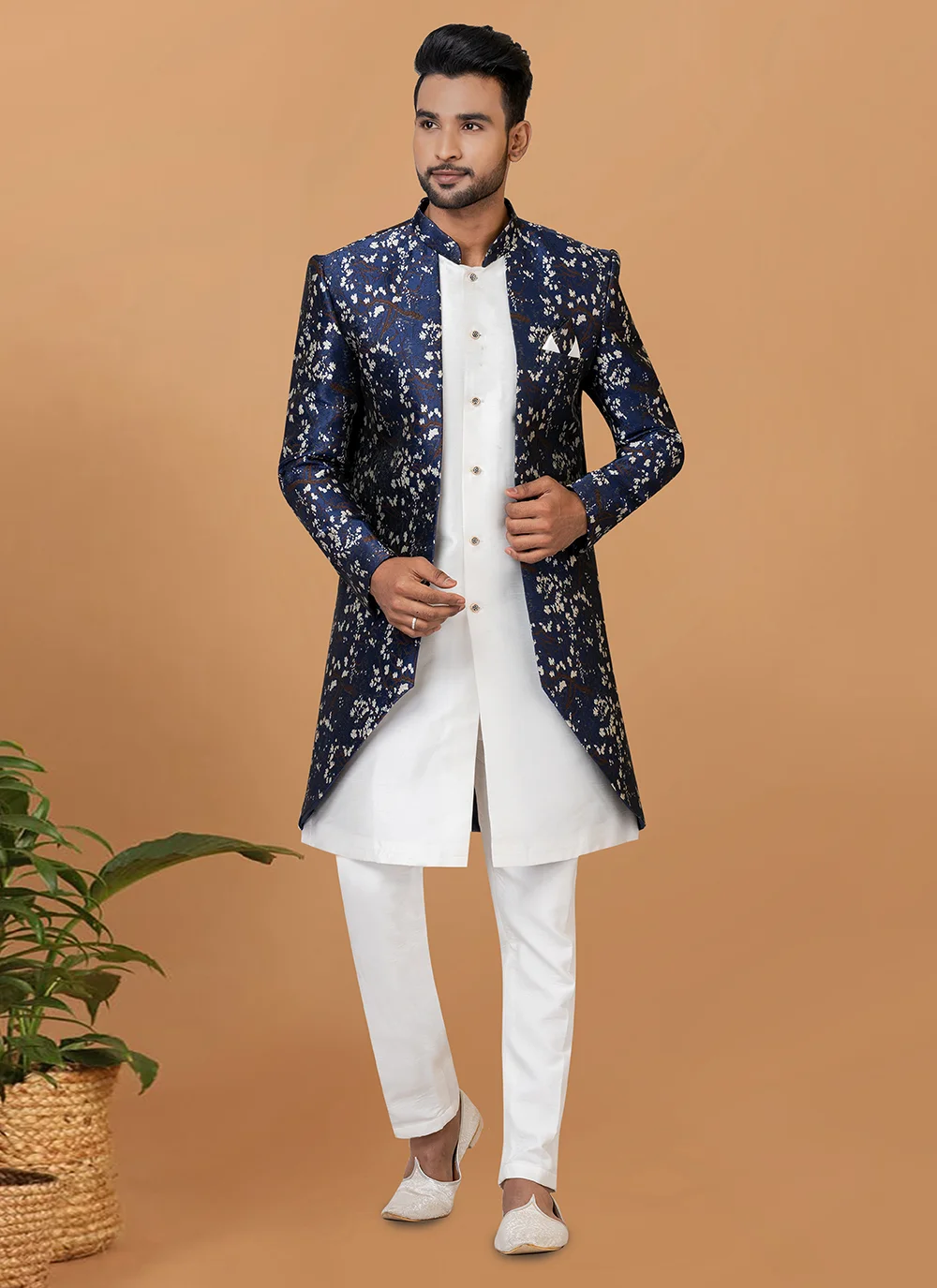 Jacquard Silk Indo Western Sherwani